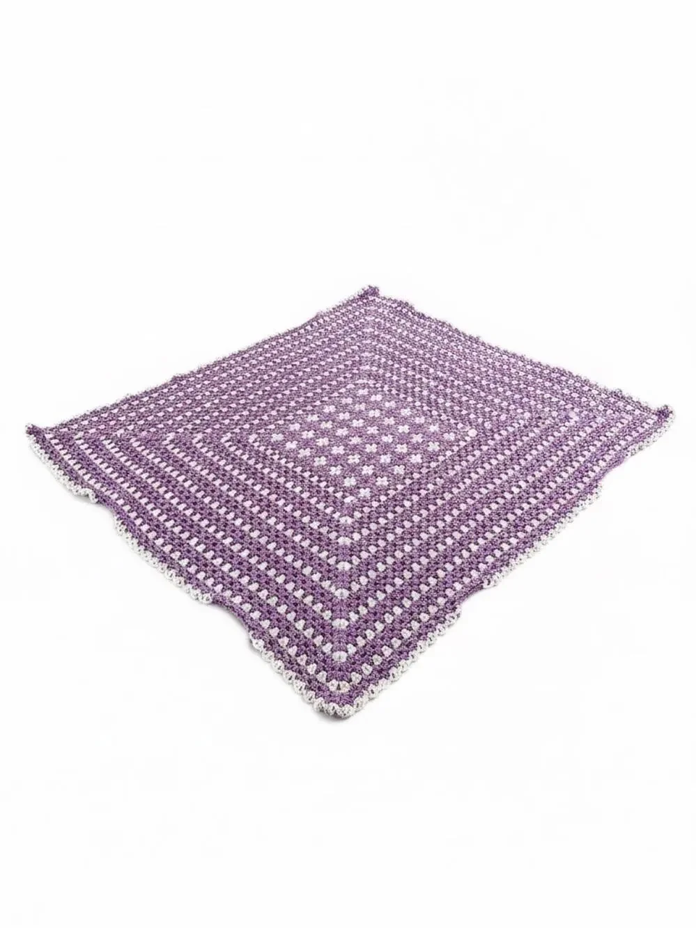 Handmade Crochet Afghan 69x57 Purple Cream Granny Square Cottagecore Blanket
